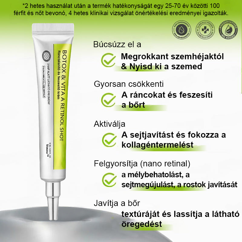 ✨ Vosxu™ Botox & Vita-A Retinol Shot ráncfelvarró szérum ✨ – 💉 Mikro-tűk | 💪 Botox-szerű peptidek | 🌿 Retinol | ⚡ Látható eredmények már 3 nap alatt 🌸