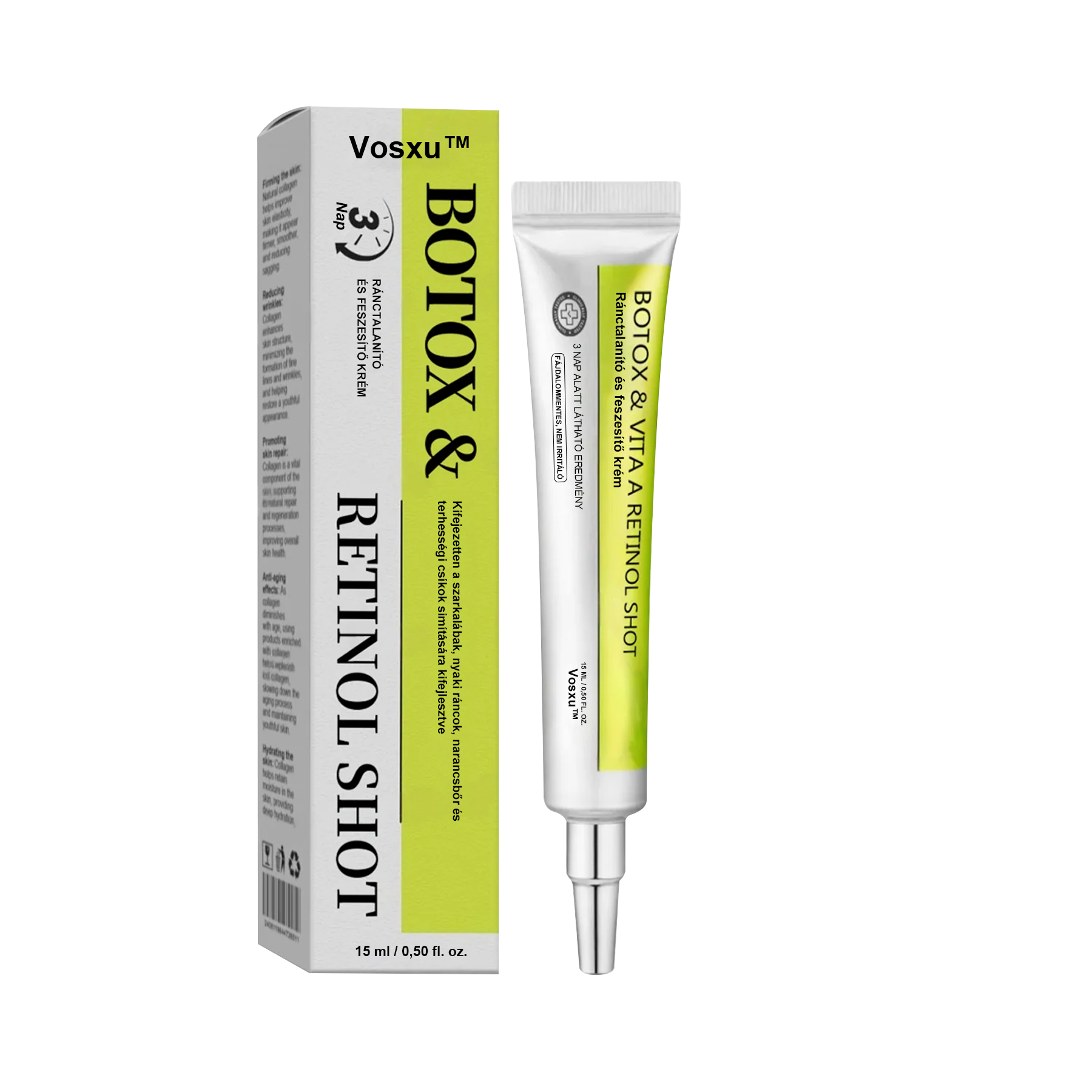 ✨ Vosxu™ Botox & Vita-A Retinol Shot ráncfelvarró szérum ✨ – 💉 Mikro-tűk | 💪 Botox-szerű peptidek | 🌿 Retinol | ⚡ Látható eredmények már 3 nap alatt 🌸