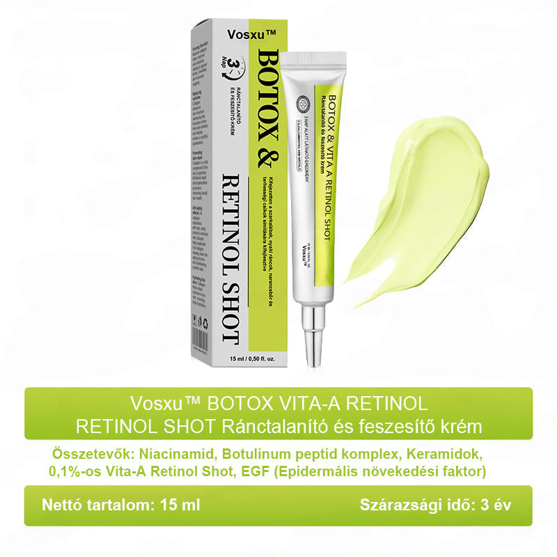 ✨ Vosxu™ Botox & Vita-A Retinol Shot ráncfelvarró szérum ✨ – 💉 Mikro-tűk | 💪 Botox-szerű peptidek | 🌿 Retinol | ⚡ Látható eredmények már 3 nap alatt 🌸