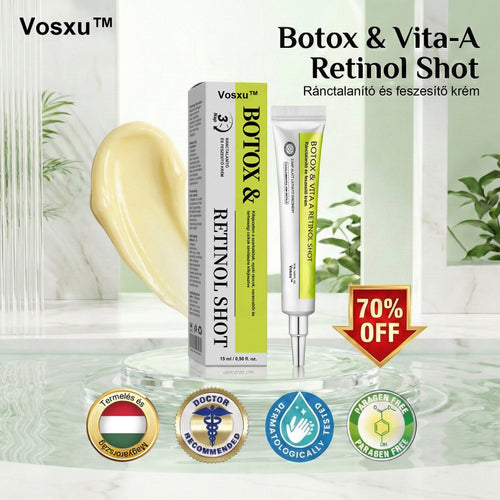 ✨ Vosxu™ Botox & Vita-A Retinol Shot ráncfelvarró szérum ✨ – 💉 Mikro-tűk | 💪 Botox-szerű peptidek | 🌿 Retinol | ⚡ Látható eredmények már 3 nap alatt 🌸