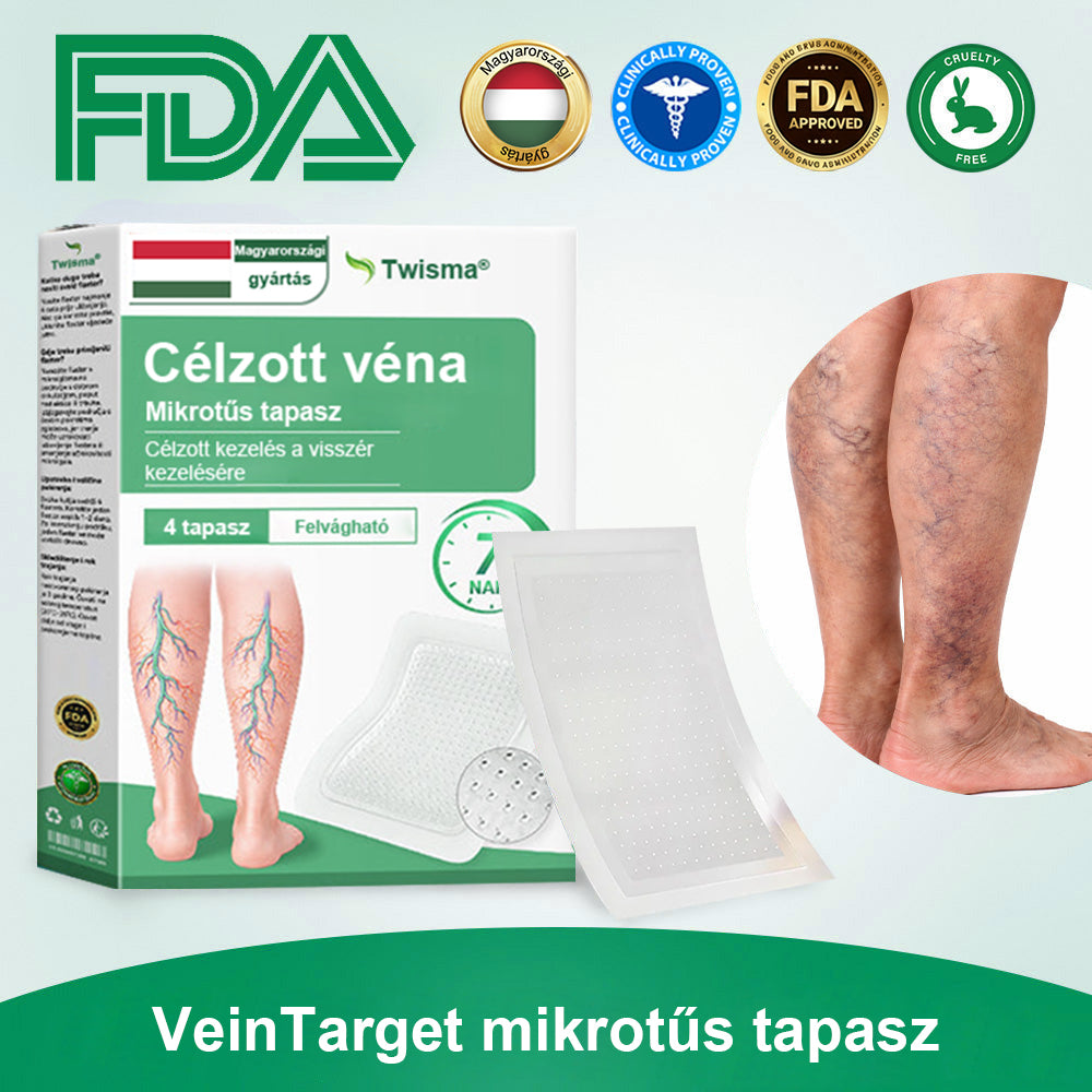 Twisma® VeinTarget – Fejlett mikro tapasz a visszerekre 🔥 96% klinikailag igazolt hatékonyság ⚡ Látható eredmények már 7–14 nap alatt 🌿 Kíméletes támogatás a könnyebb és felszabadult lábakért  🦵