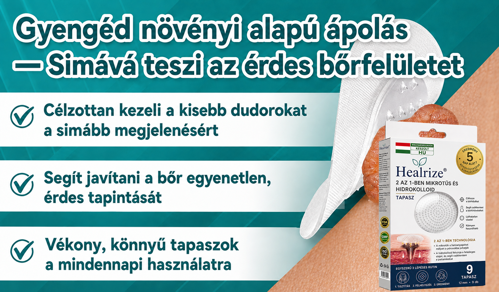 🎉🇭🇺 Healrize® 2 az 1-ben mikrotűs + hidrokolloid tapasz 🤩| Anyajegy, pattanás, lapos szemölcs és bőrkinövés ápolására | Ráncok, hegek és bőrhibák megjelenésének javítására | Láthatatlan tapasz arcra és testre⭐️