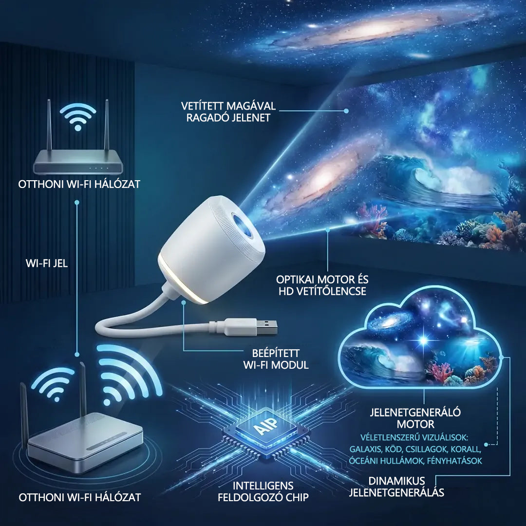 Hivatalos Bolt PKNEW® 360°-os galaxis és óceánhullám hangulatvetítő🎁