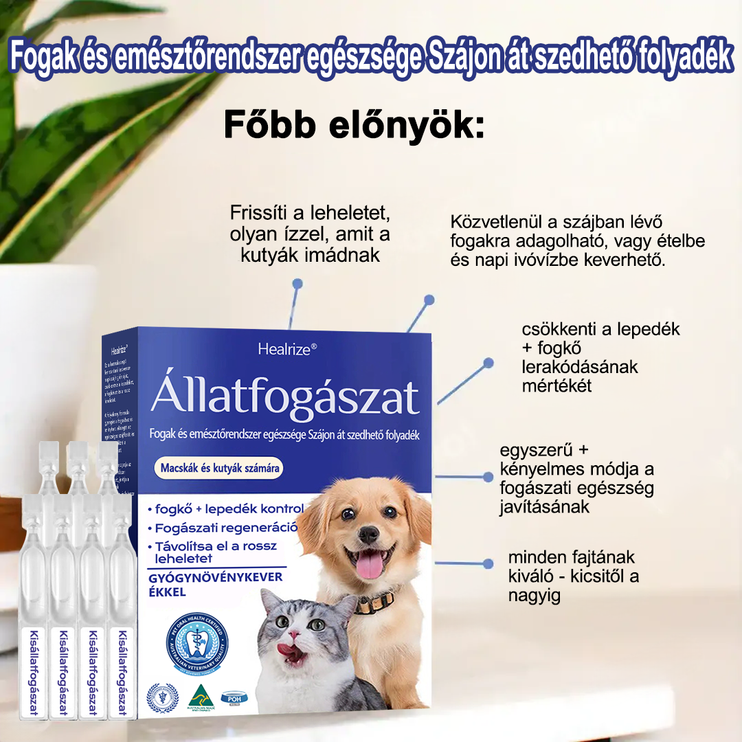 ✨🐶🐱[ Hivatalos Áruház] Healrize® Állati Fogászati és Emésztési Egészséget Támogató Orális Folyadék – Friss lehelet, fogkő eltávolítása és ínyregeneráció támogatása, a fogak stabilizálása (macskáknak és kutyáknak) – Ma 70% kedvezmény!