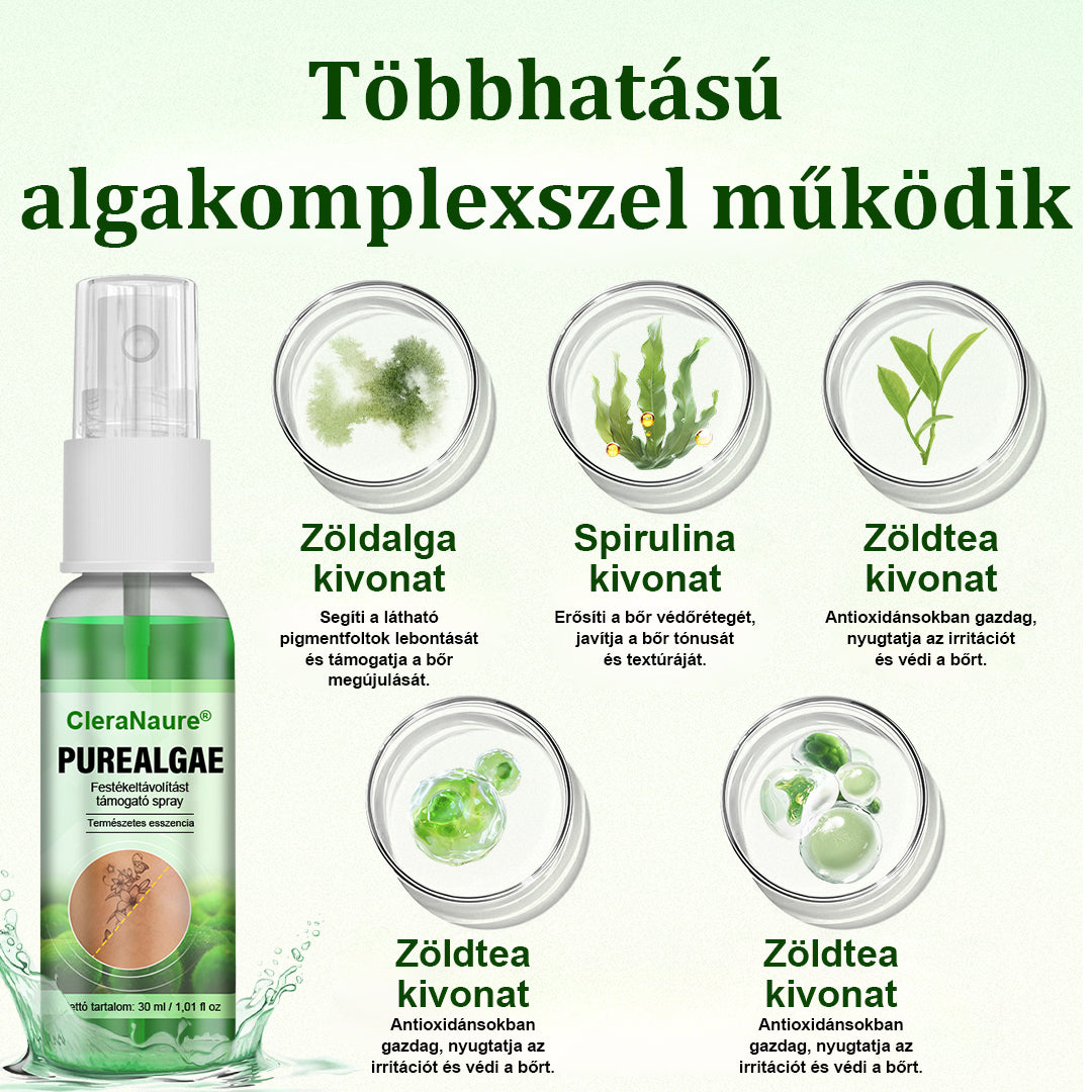 🛡️CleraNaure® Tiszta Algás Festékeltávolító Támogató Spray 🌿 — Búcsúzz el a régi tetoválópigmentektől 💚, Halványítsd a makacs festéket ✨, Helyreállítja és kisimítja a kezelt bőrt 💧, Lézermentes ✅, Próbáld ki most! 🔥