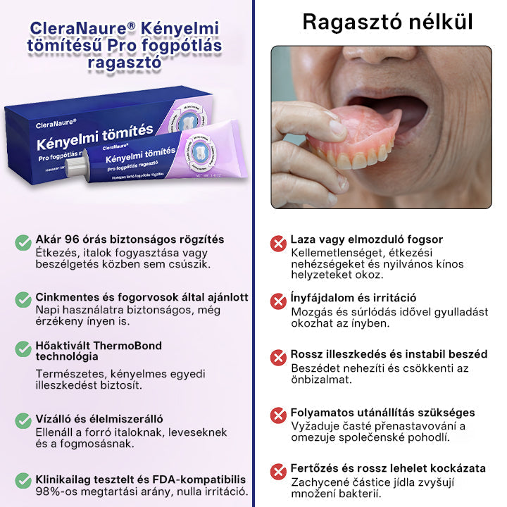 KORLÁTOZOTT KÜLÖNLEGES AJÁNLAT 🔥 CleraNaure® Comfort Seal Pro Fogsor Ragasztó  FDA Tanúsítvánnyal