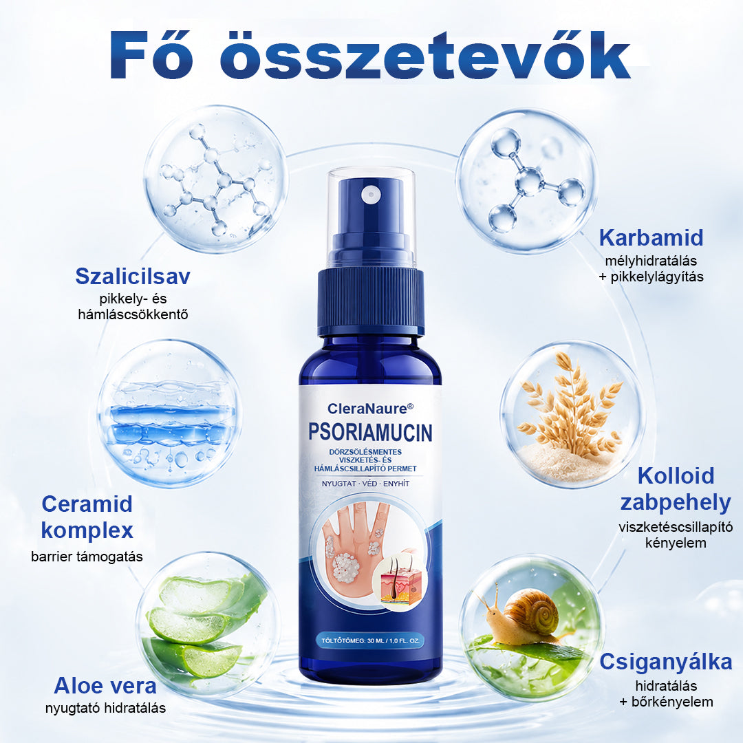 CleraNaure® PsoriaMucin Dörzsölésmentes Viszketés- és Pikkelyenyhítő Permet🎁