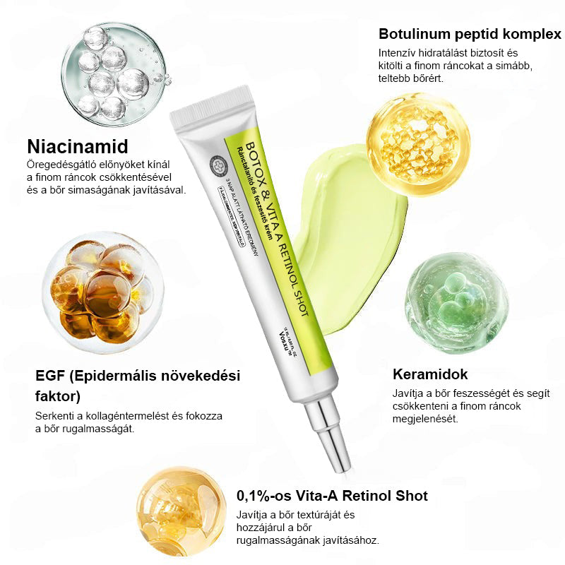 ✨ Vosxu™ Botox & Vita-A Retinol Shot ráncfelvarró szérum ✨ – 💉 Mikro-tűk | 💪 Botox-szerű peptidek | 🌿 Retinol | ⚡ Látható eredmények már 3 nap alatt 🌸